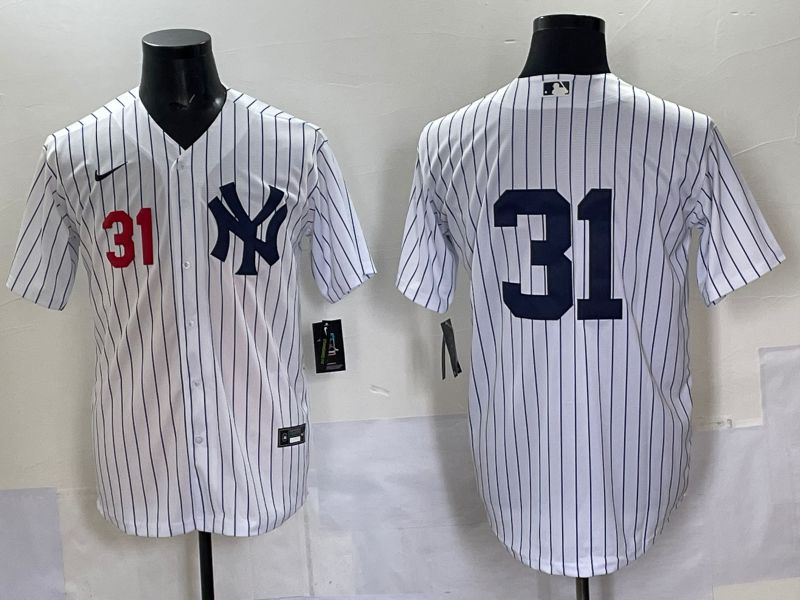 Men 2025 New York Yankees #31 No Name White Stripe Game Nike MLB Jersey style 02->new york yankees->MLB Jersey